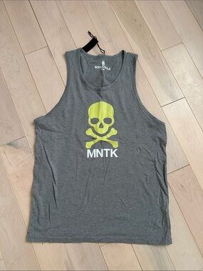 soulcycle Gray Tank with Neon Lime Skull Graphic Hamptons
